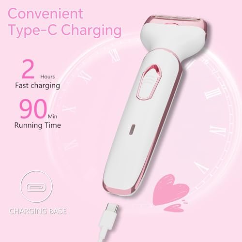 Women's Electric Razor Bikini Trimmer – 4-in-1 Cordless Shaver for Face, Legs, Underarms, Pubic Hair, Wet/Dry Use, Painless Hair Removal, Pink - görsel 8