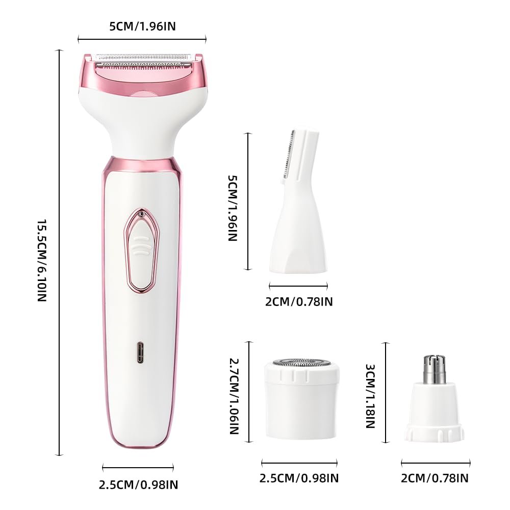 Women's Electric Razor Bikini Trimmer – 4-in-1 Cordless Shaver for Face, Legs, Underarms, Pubic Hair, Wet/Dry Use, Painless Hair Removal, Pink - görsel 15