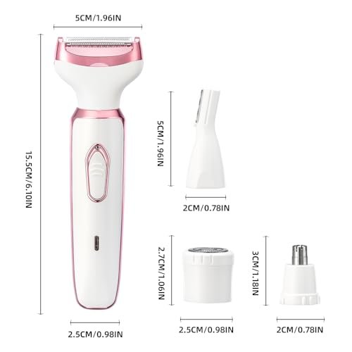 Women's Electric Razor Bikini Trimmer – 4-in-1 Cordless Shaver for Face, Legs, Underarms, Pubic Hair, Wet/Dry Use, Painless Hair Removal, Pink - görsel 16