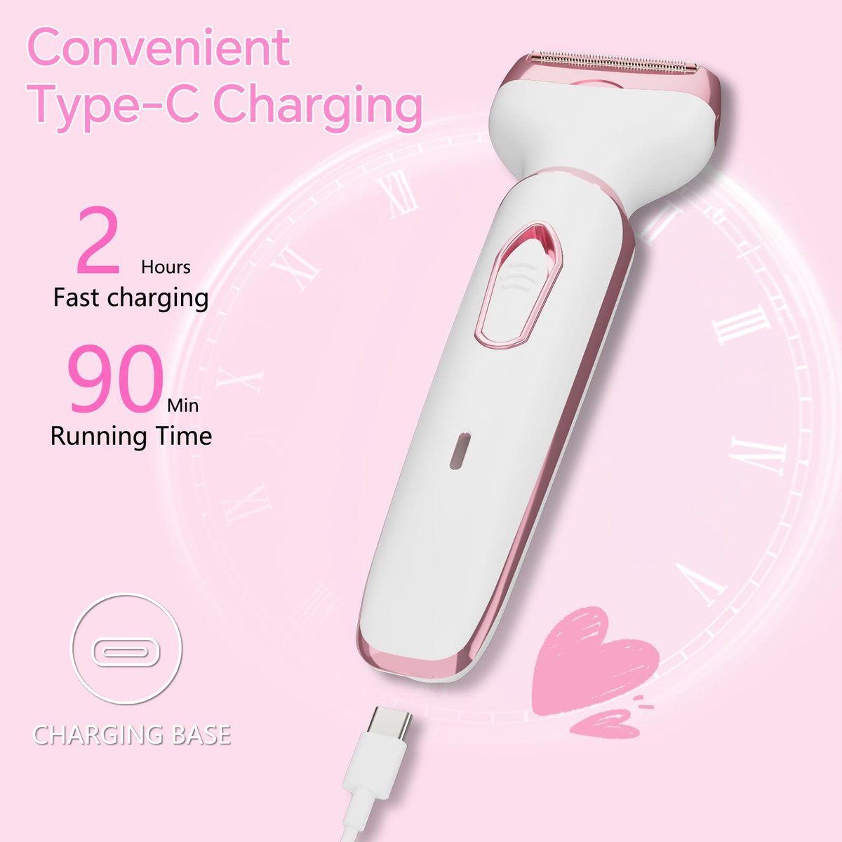 Women's Electric Razor Bikini Trimmer – 4-in-1 Cordless Shaver for Face, Legs, Underarms, Pubic Hair, Wet/Dry Use, Painless Hair Removal, Pink - görsel 7