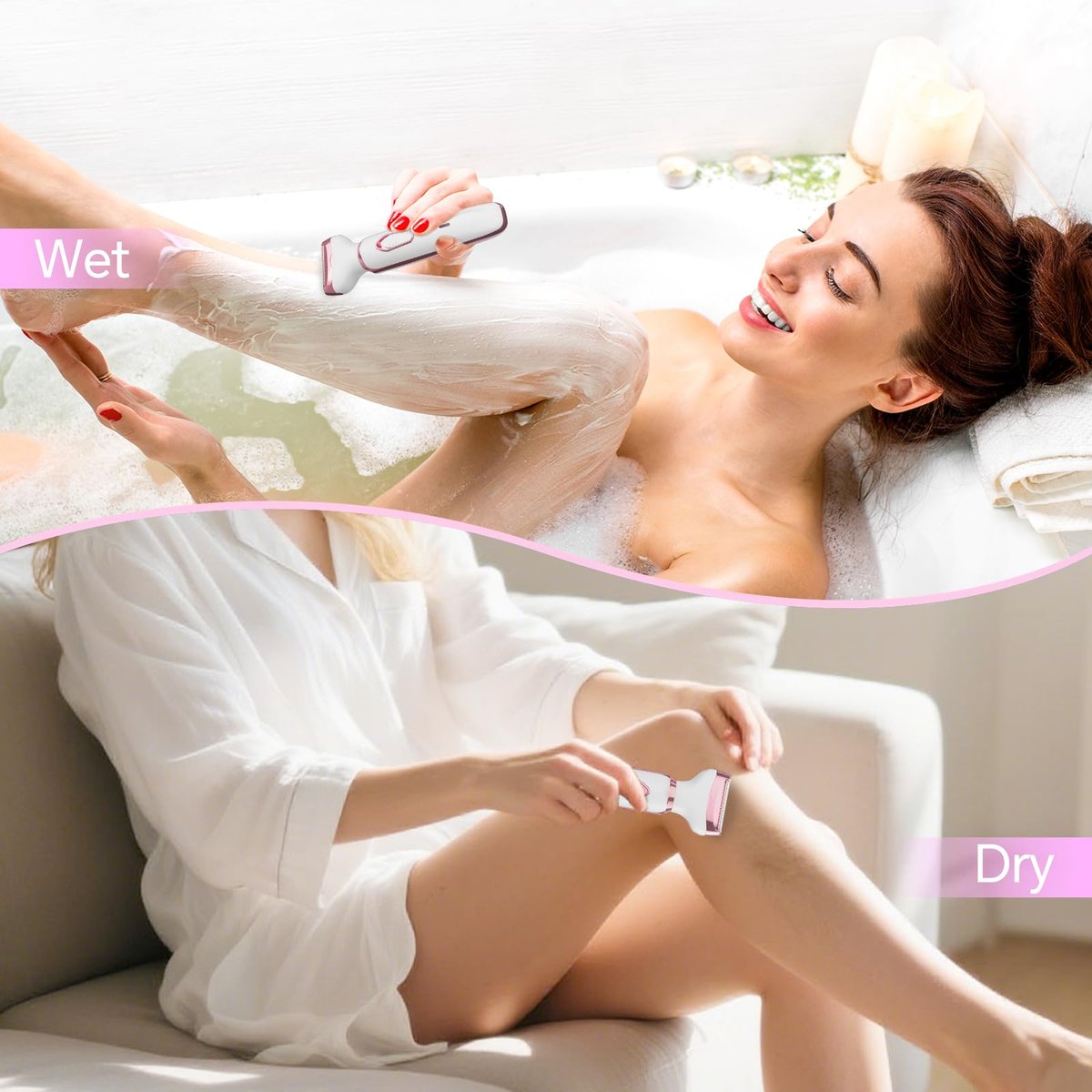 Women's Electric Razor Bikini Trimmer – 4-in-1 Cordless Shaver for Face, Legs, Underarms, Pubic Hair, Wet/Dry Use, Painless Hair Removal, Pink - görsel 9