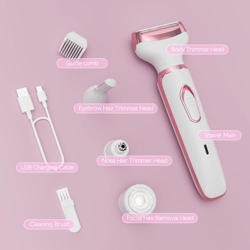 Women's Electric Razor Bikini Trimmer – 4-in-1 Cordless Shaver for Face, Legs, Underarms, Pubic Hair, Wet/Dry Use, Painless Hair Removal, Pink - görsel 14