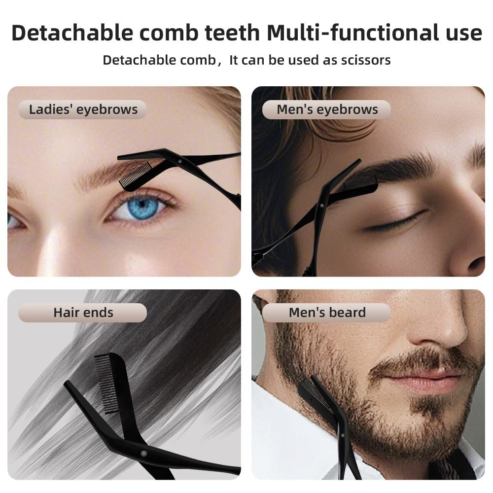 OFIDUS Eyebrow Scissors Trimmer with Comb - Precision Grooming Tool for Men and Women, Stainless Steel, 5.7 Inches, Black - görsel 3
