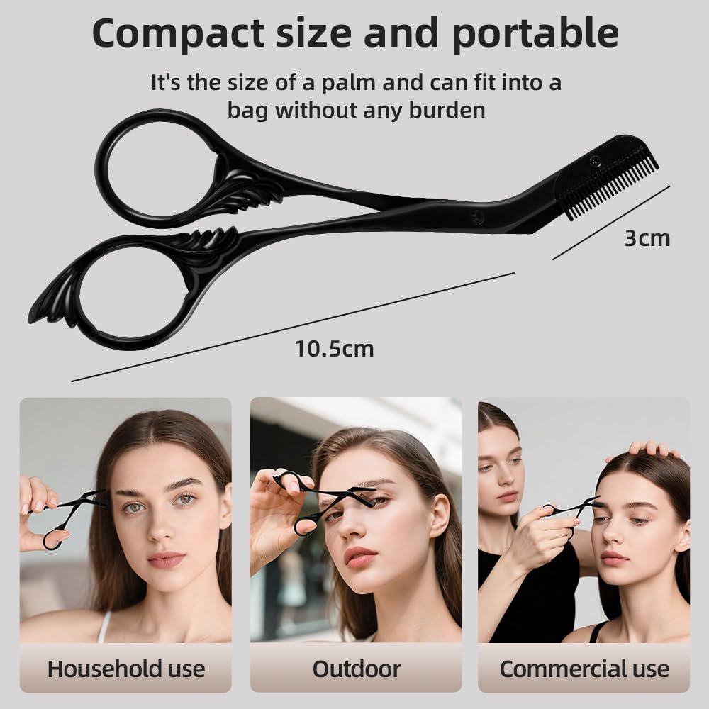 OFIDUS Eyebrow Scissors Trimmer with Comb - Precision Grooming Tool for Men and Women, Stainless Steel, 5.7 Inches, Black - görsel 15