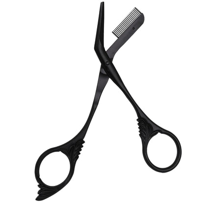 OFIDUS Eyebrow Scissors Trimmer with Comb - Precision Grooming Tool for Men and Women, Stainless Steel, 5.7 Inches, Black