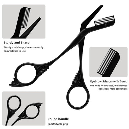OFIDUS Eyebrow Scissors Trimmer with Comb - Precision Grooming Tool for Men and Women, Stainless Steel, 5.7 Inches, Black
