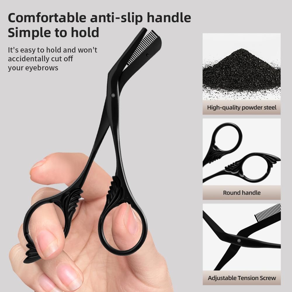 OFIDUS Eyebrow Scissors Trimmer with Comb - Precision Grooming Tool for Men and Women, Stainless Steel, 5.7 Inches, Black - görsel 7