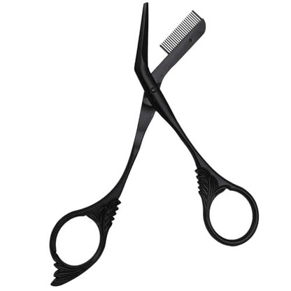 OFIDUS Eyebrow Scissors Trimmer with Comb - Precision Grooming Tool for Men and Women, Stainless Steel, 5.7 Inches, Black