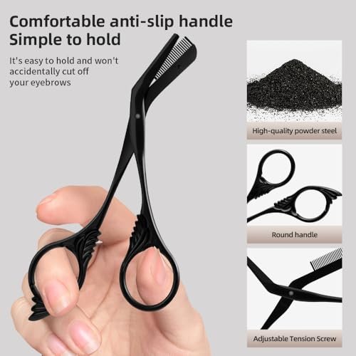 OFIDUS Eyebrow Scissors Trimmer with Comb - Precision Grooming Tool for Men and Women, Stainless Steel, 5.7 Inches, Black - görsel 8