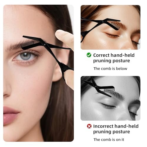 OFIDUS Eyebrow Scissors Trimmer with Comb - Precision Grooming Tool for Men and Women, Stainless Steel, 5.7 Inches, Black - görsel 10