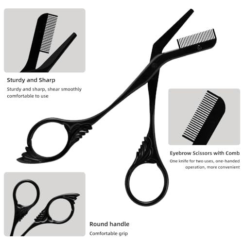 OFIDUS Eyebrow Scissors Trimmer with Comb - Precision Grooming Tool for Men and Women, Stainless Steel, 5.7 Inches, Black - görsel 12