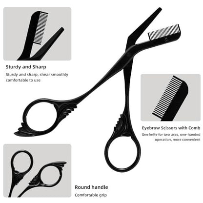 OFIDUS Eyebrow Scissors Trimmer with Comb - Precision Grooming Tool for Men and Women, Stainless Steel, 5.7 Inches, Black