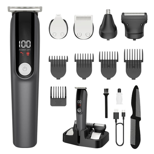 5-in-1 Beard Trimmer for Men - Cordless Electric Razor for Nose, Body, Face & Mustache - Barber Hair Clippers Grooming Kit (Gray) Avelisse