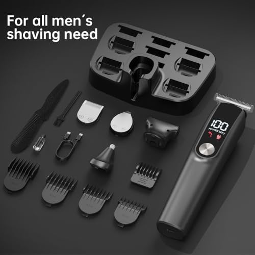 5-in-1 Beard Trimmer for Men - Cordless Electric Razor for Nose, Body, Face & Mustache - Barber Hair Clippers Grooming Kit (Gray) Avelisse
