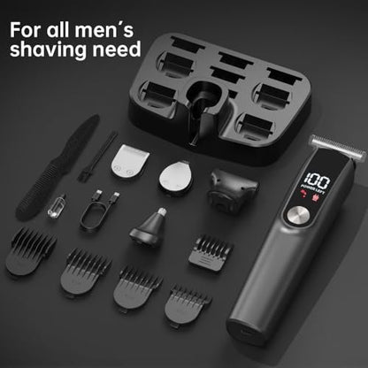 5-in-1 Beard Trimmer for Men - Cordless Electric Razor for Nose, Body, Face & Mustache - Barber Hair Clippers Grooming Kit (Gray) Avelisse
