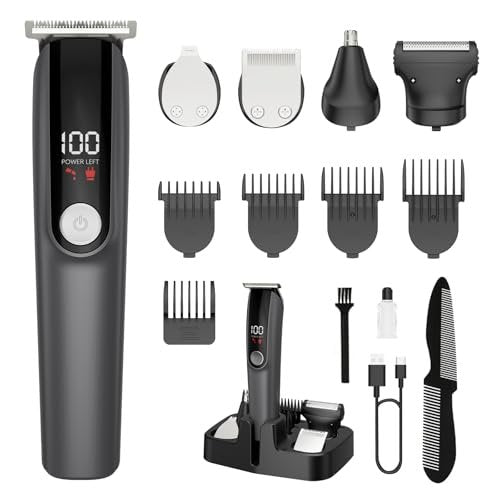 5-in-1 Beard Trimmer for Men - Cordless Electric Razor for Nose, Body, Face & Mustache - Barber Hair Clippers Grooming Kit (Gray) Avelisse