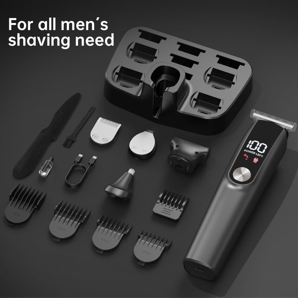 5-in-1 Beard Trimmer for Men - Cordless Electric Razor for Nose, Body, Face & Mustache - Barber Hair Clippers Grooming Kit (Gray) Avelisse