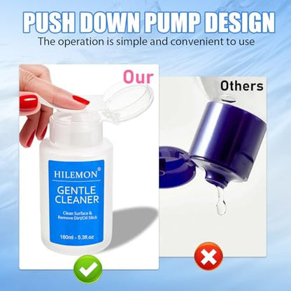 HiLemon Push-On Nail Gentle Cleaner – 160ml Gentle Nail Surface Cleanser for Base Gel, Floating Gel, Grease, Dust & Dirt Removal | Pump Bottle Design