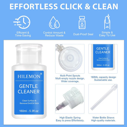 HiLemon Push-On Nail Gentle Cleaner – 160ml Gentle Nail Surface Cleanser for Base Gel, Floating Gel, Grease, Dust & Dirt Removal | Pump Bottle Design