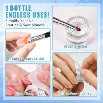 HiLemon Poly Gel Slip Solution Set - 4 Oz Anti-Stick Liquid with Dual-Ended Spatula Brush, Glass Cup & Cotton Pad for Nail Extension Gel