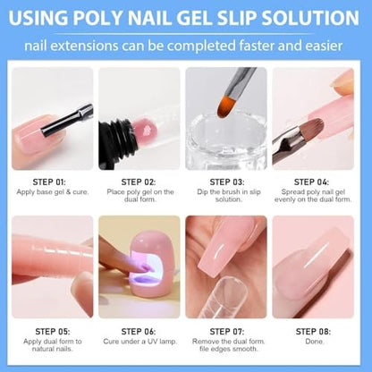 HiLemon Poly Gel Slip Solution Set - 4 Oz Anti-Stick Liquid with Dual-Ended Spatula Brush, Glass Cup & Cotton Pad for Nail Extension Gel