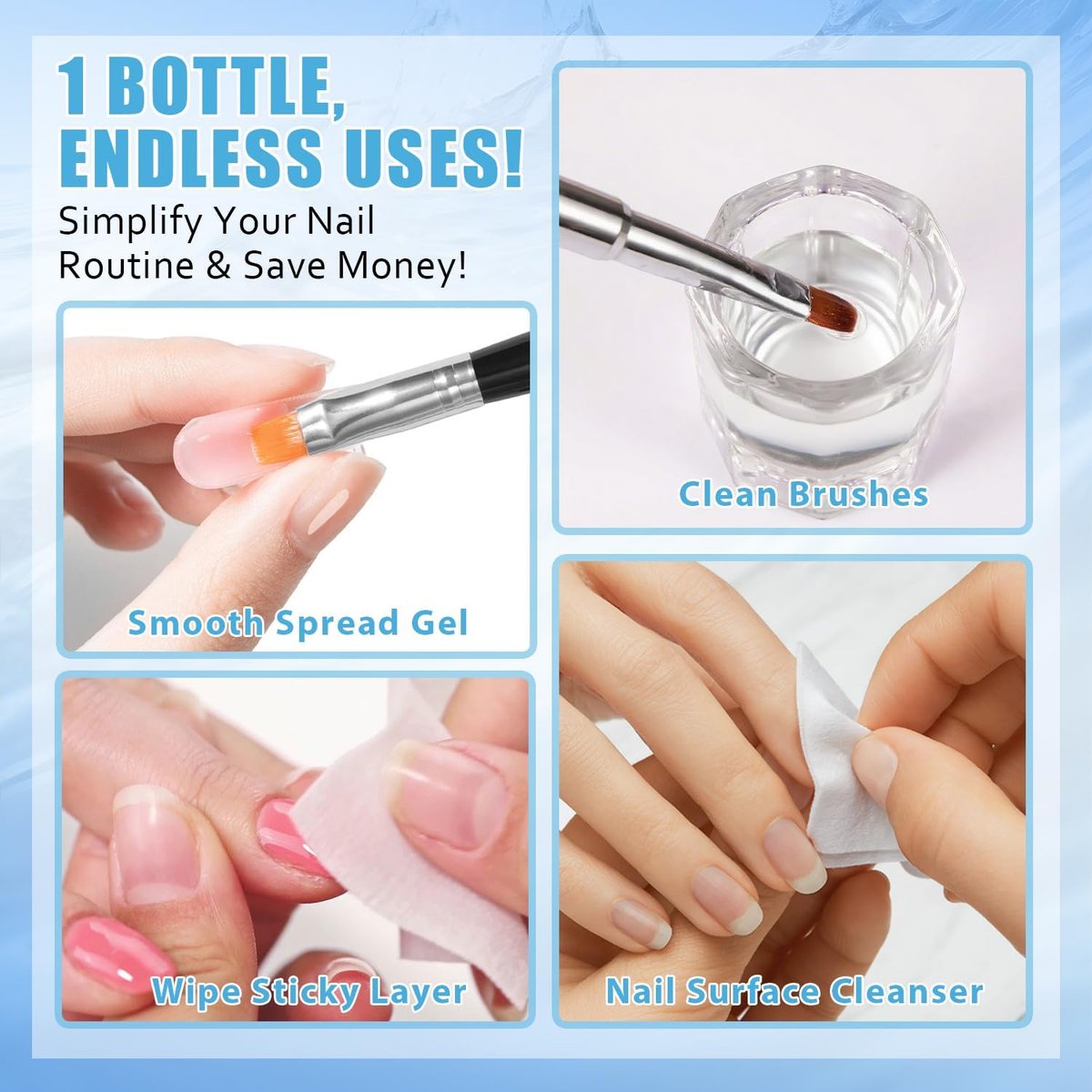 HiLemon Poly Gel Slip Solution Set - 4 Oz Anti-Stick Liquid with Dual-Ended Spatula Brush, Glass Cup & Cotton Pad for Nail Extension Gel - görsel 11