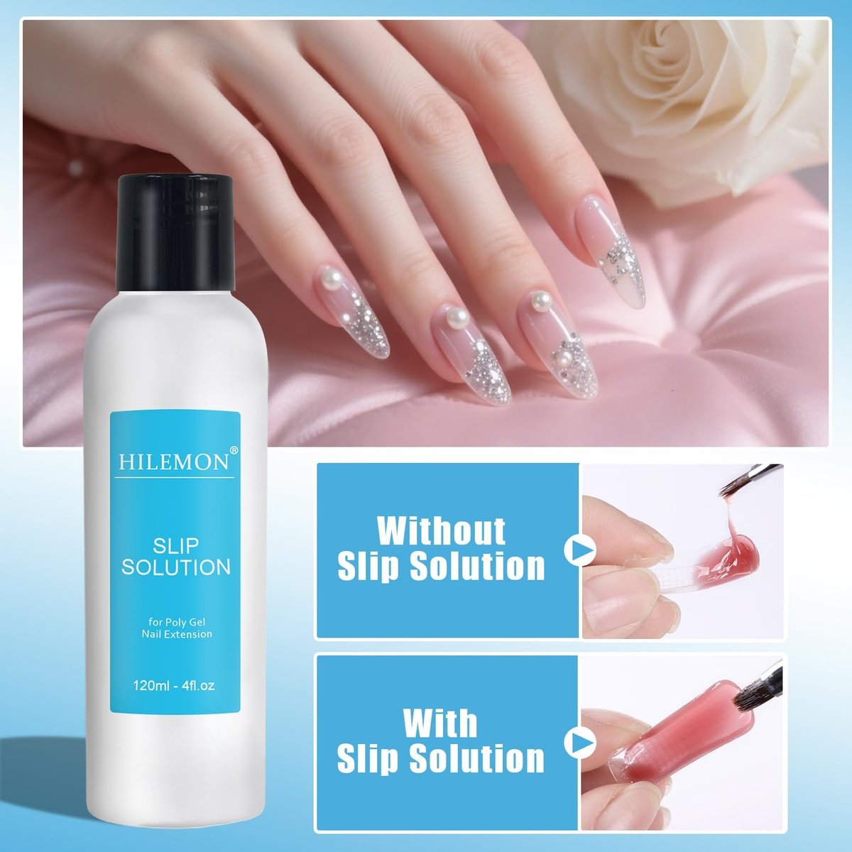 HiLemon Poly Gel Slip Solution Set - 4 Oz Anti-Stick Liquid with Dual-Ended Spatula Brush, Glass Cup & Cotton Pad for Nail Extension Gel - görsel 7