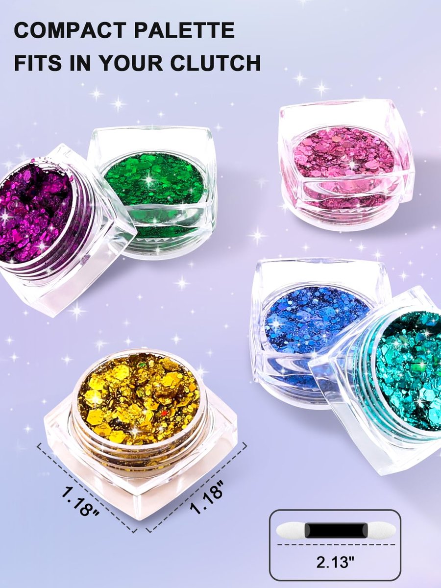 YOOVR 12-Color Body Hair Face Glitter Set - Holographic Glitter Gel for Women & Teen Girls, Rave Festival Party Makeup Kit Avelisse