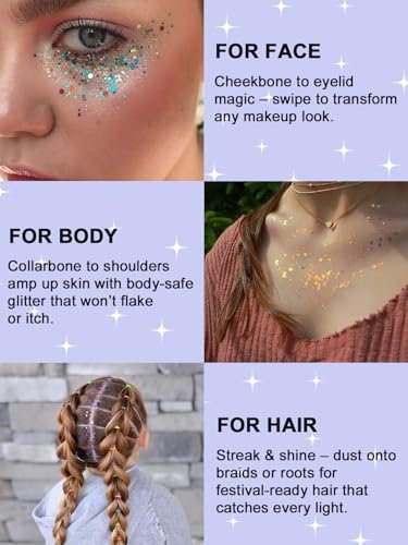 YOOVR 12-Color Body Hair Face Glitter Set - Holographic Glitter Gel for Women & Teen Girls, Rave Festival Party Makeup Kit Avelisse