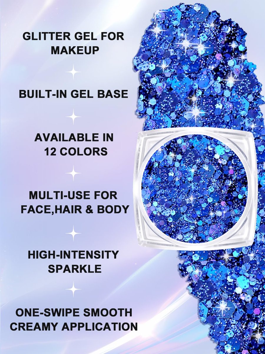 YOOVR 12-Color Body Hair Face Glitter Set - Holographic Glitter Gel for Women & Teen Girls, Rave Festival Party Makeup Kit Avelisse