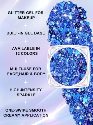 YOOVR 12-Color Body Hair Face Glitter Set - Holographic Glitter Gel for Women & Teen Girls, Rave Festival Party Makeup Kit Avelisse