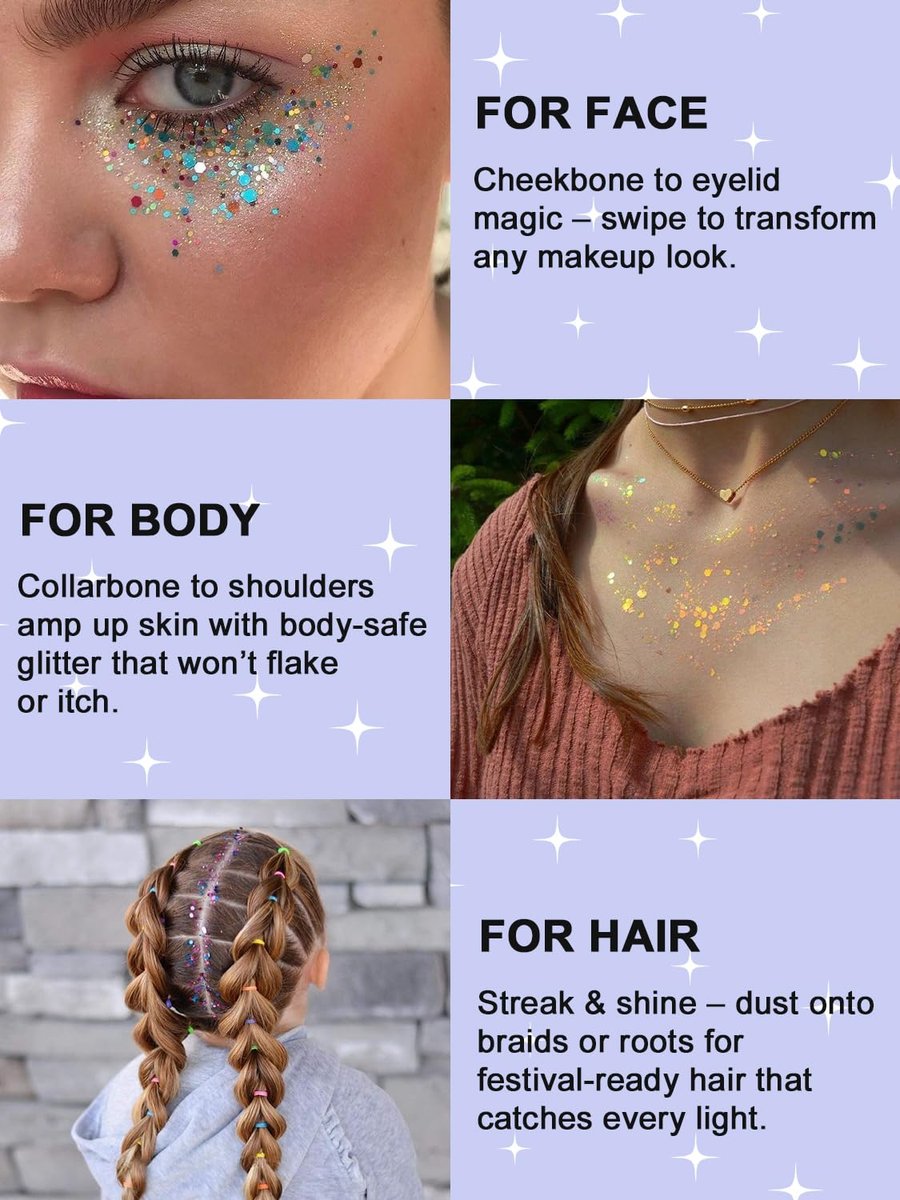 YOOVR 12-Color Body Hair Face Glitter Set - Holographic Glitter Gel for Women & Teen Girls, Rave Festival Party Makeup Kit Avelisse