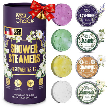 W&E Choice Shower Steamers Aromatherapy 8 Counts - Christmas Gifts for Women, Shower Bombs with Natural Essential Oils for Daily Relaxation & Stress Relief Avelisse