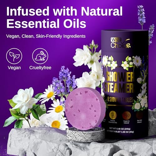 W&E Choice Shower Steamers Aromatherapy 8 Counts - Christmas Gifts for Women, Shower Bombs with Natural Essential Oils for Daily Relaxation & Stress Relief Avelisse