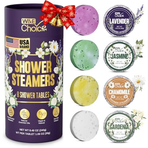 W&E Choice Shower Steamers Aromatherapy 8 Counts - Christmas Gifts for Women, Shower Bombs with Natural Essential Oils for Daily Relaxation & Stress Relief Avelisse