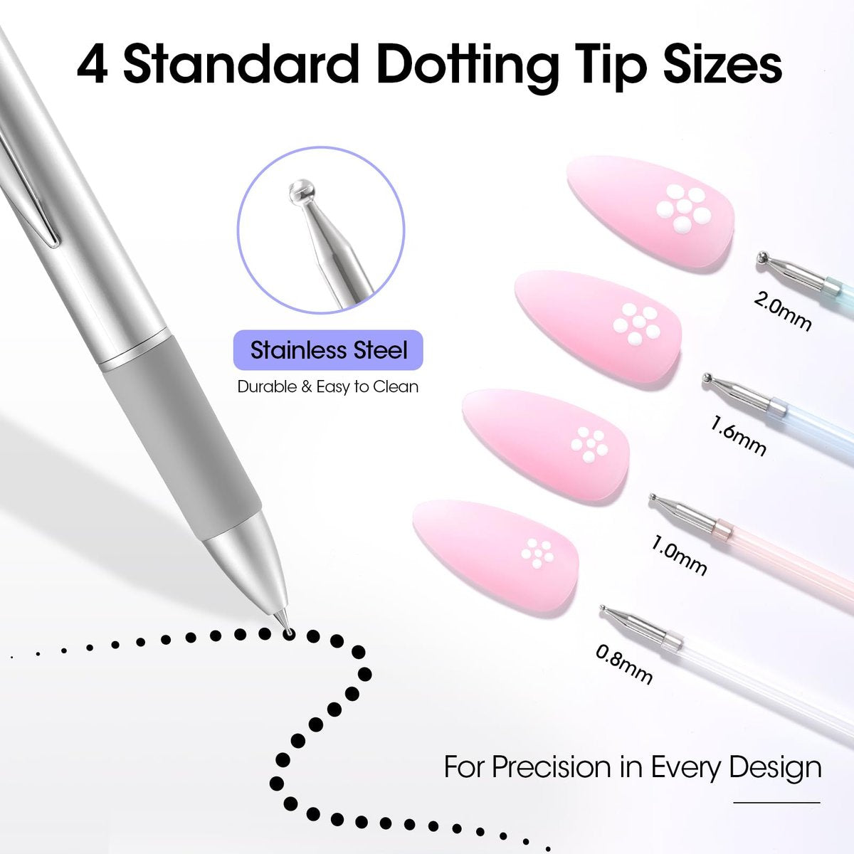 Gellen 5-in-1 Nail Dotting Pen with Ballpoint Pen Design & Nail Rhinestones – Double-End Nail Art Tools for Dotting, Gems, Gradient, Chrome Powder, DIY Manicure Home Salon - görsel 15