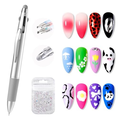 Gellen 5-in-1 Nail Dotting Pen with Ballpoint Pen Design & Nail Rhinestones – Double-End Nail Art Tools for Dotting, Gems, Gradient, Chrome Powder, DIY Manicure Home Salon - görsel 2