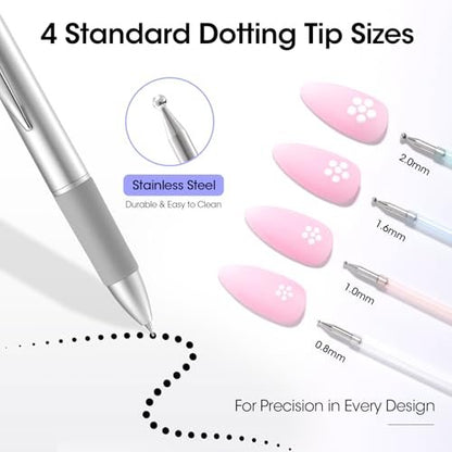 Gellen 5-in-1 Nail Dotting Pen with Ballpoint Pen Design & Nail Rhinestones – Double-End Nail Art Tools for Dotting, Gems, Gradient, Chrome Powder, DIY Manicure Home Salon