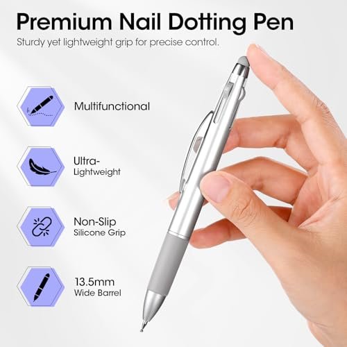 Gellen 5-in-1 Nail Dotting Pen with Ballpoint Pen Design & Nail Rhinestones – Double-End Nail Art Tools for Dotting, Gems, Gradient, Chrome Powder, DIY Manicure Home Salon - görsel 4