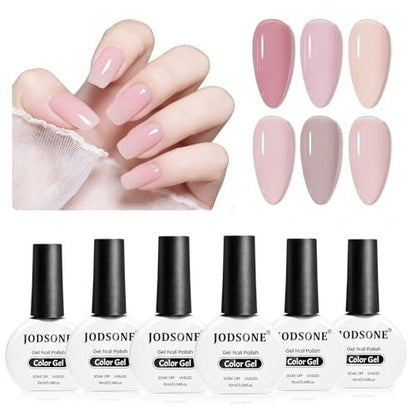 JODSONE Rubber Base Builder Gel for Nails – 6 Colors 10ml Set for Nail Thickening, Strengthening, and Natural Nude/Purple/Pink/Brown Shades