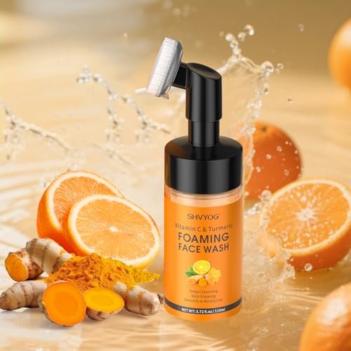 SHVYOG Vitamin C Turmeric Face Wash with Brush - Foaming Facial Cleanser for Dark Spots, Uneven Skin Tone, Moisturizing & Exfoliating, 3.72 Fl Oz - görsel 16