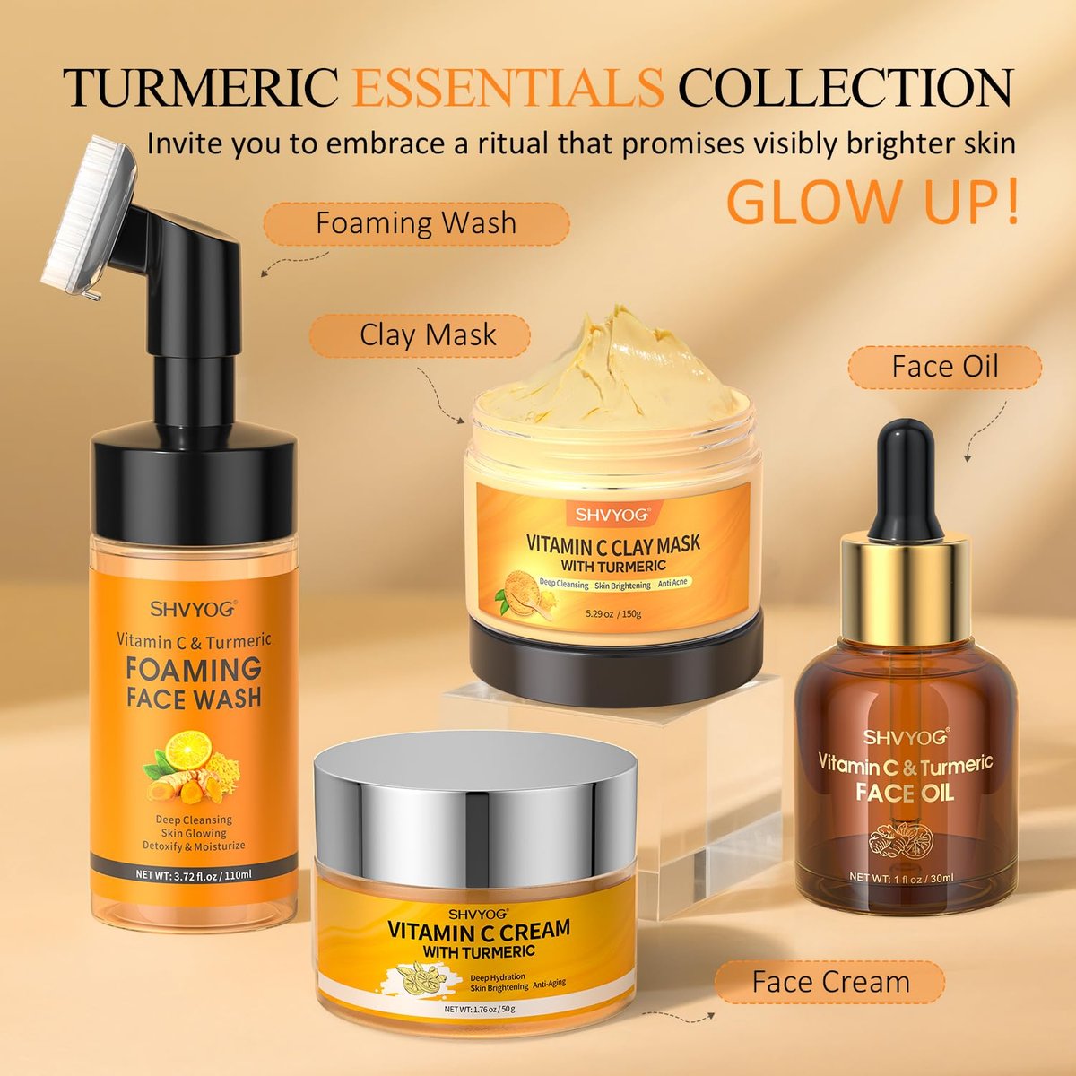 SHVYOG Vitamin C Turmeric Face Wash with Brush - Foaming Facial Cleanser for Dark Spots, Uneven Skin Tone, Moisturizing & Exfoliating, 3.72 Fl Oz - görsel 13