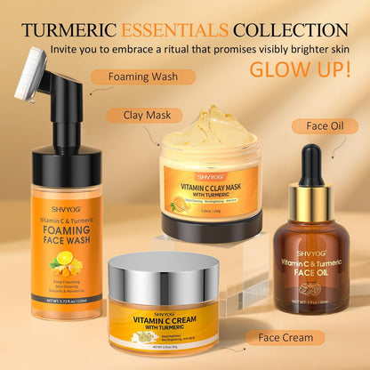 SHVYOG Vitamin C Turmeric Face Wash with Brush - Foaming Facial Cleanser for Dark Spots, Uneven Skin Tone, Moisturizing & Exfoliating, 3.72 Fl Oz