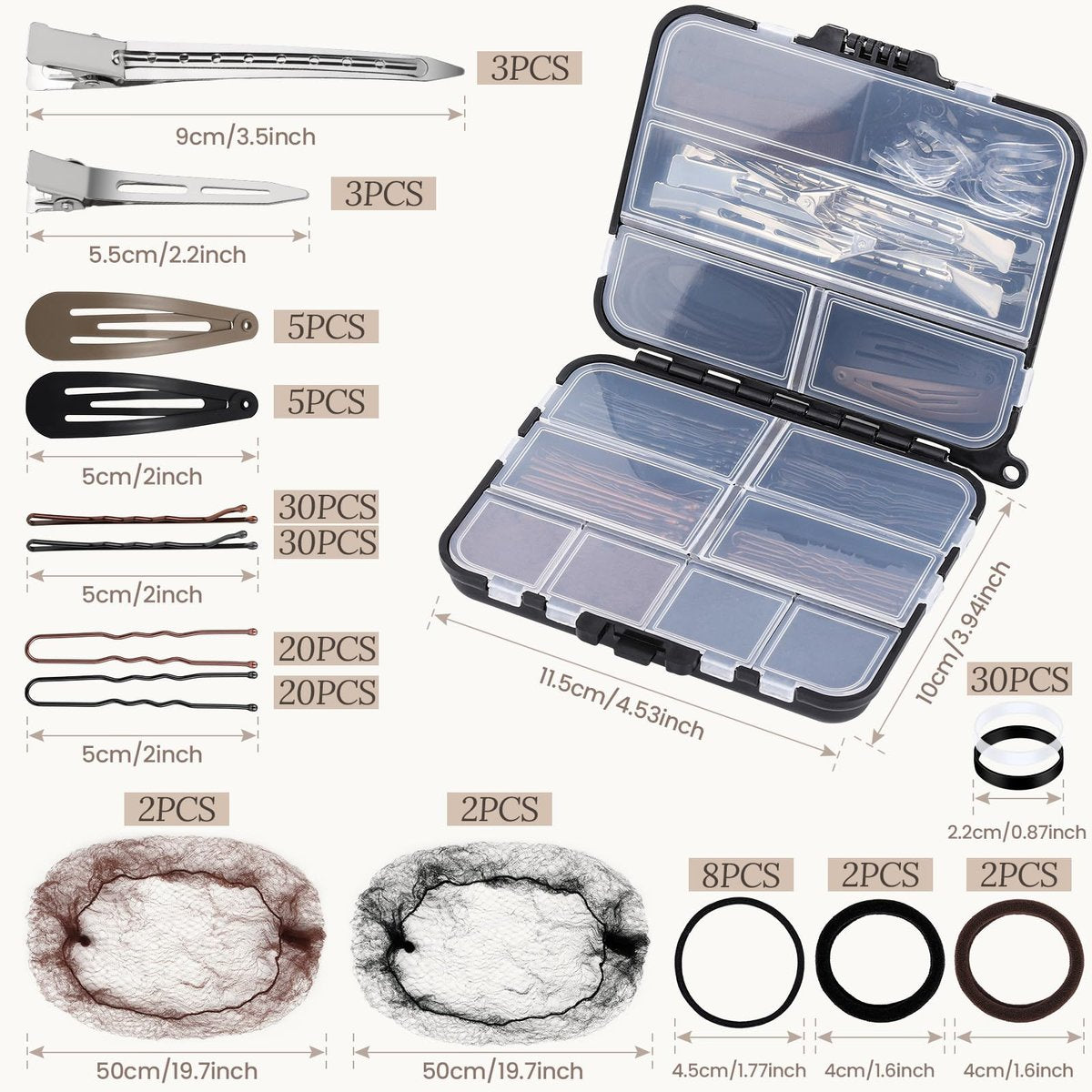 Teenitor 163-Piece Hair Accessories Kit - Bobby Pins, Hair Clips, Hair Ties, Hair Nets for Dances, Ballet, Competition with Organizer - görsel 3