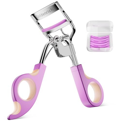 Goldenrich Eyelash Curler with 6 Replacement Pads – Painless Perfect Curl for All Eye Shapes (Silver Purple Pink) - görsel 1