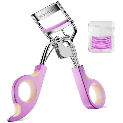 Goldenrich Eyelash Curler with 6 Replacement Pads – Painless Perfect Curl for All Eye Shapes (Silver Purple Pink)