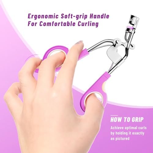Goldenrich Eyelash Curler with 6 Replacement Pads – Painless Perfect Curl for All Eye Shapes (Silver Purple Pink) - görsel 7