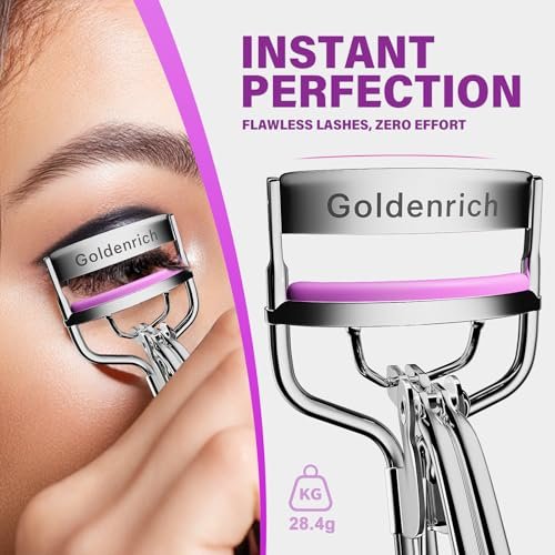 Goldenrich Eyelash Curler with 6 Replacement Pads – Painless Perfect Curl for All Eye Shapes (Silver Purple Pink) - görsel 5