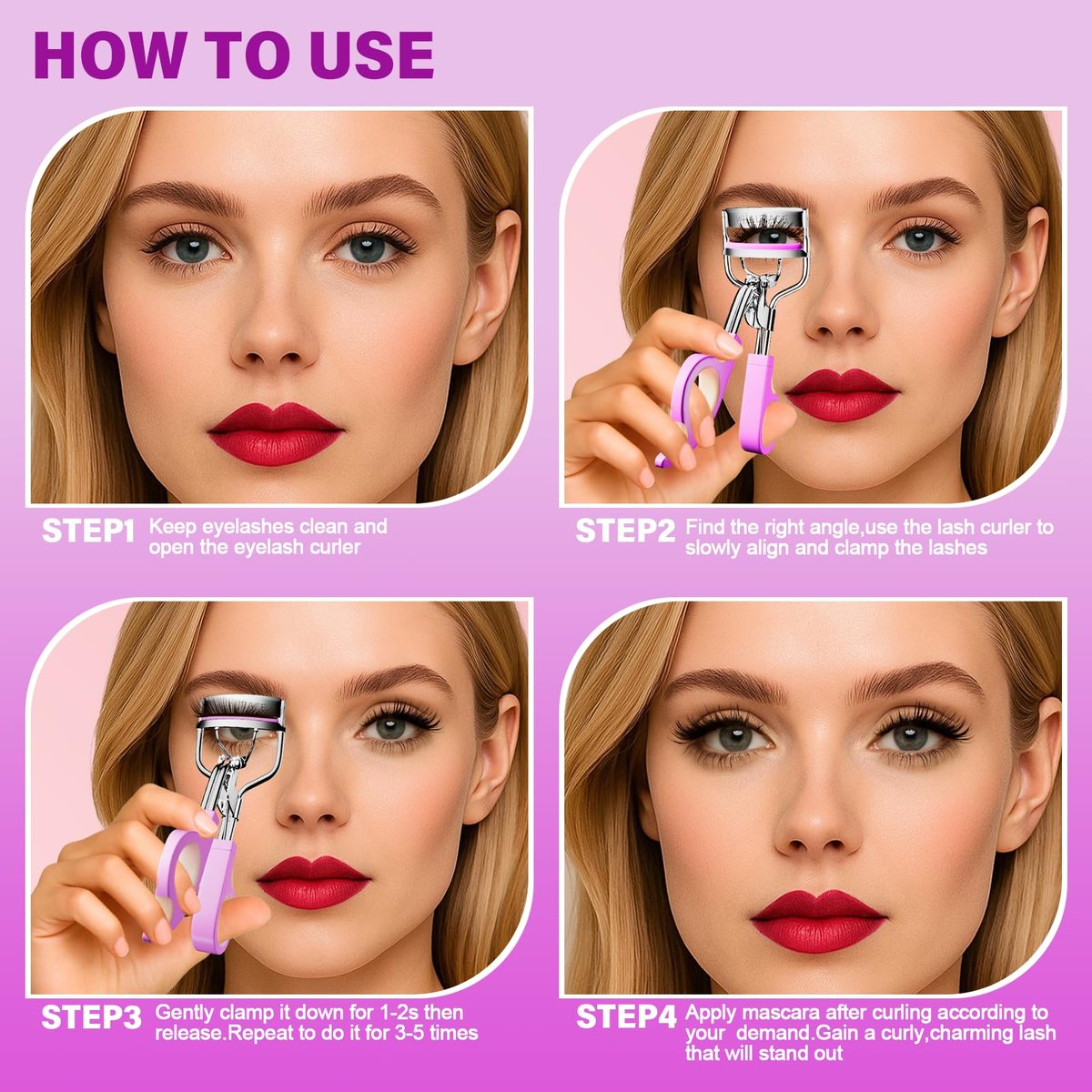 Goldenrich Eyelash Curler with 6 Replacement Pads – Painless Perfect Curl for All Eye Shapes (Silver Purple Pink) - görsel 12