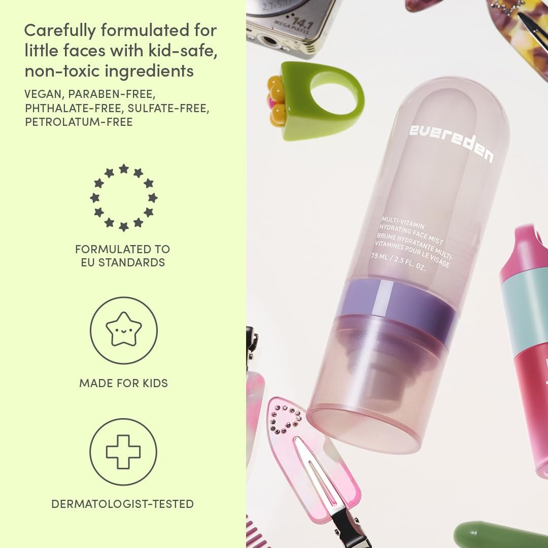 Evereden Kids Multi-Vitamin Hydrating Face Mist – Nourishing Face Spray with Peach & Mango Juice for Ages 6+ Avelisse